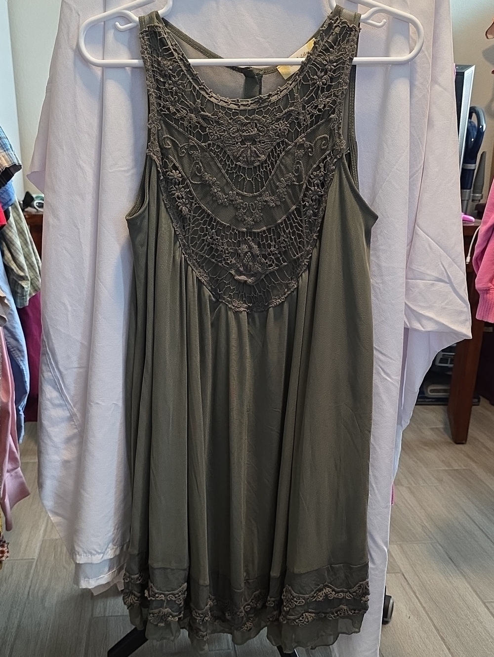 Altar'd State Olive Crochet Yoke Sleeveless Tunic